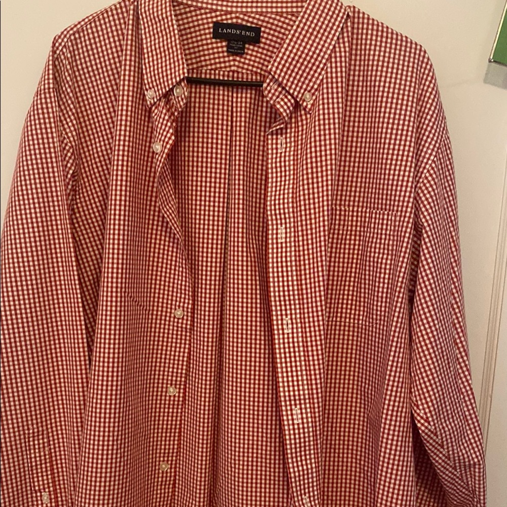 Lands' End Men's Red Checkered Shirt.